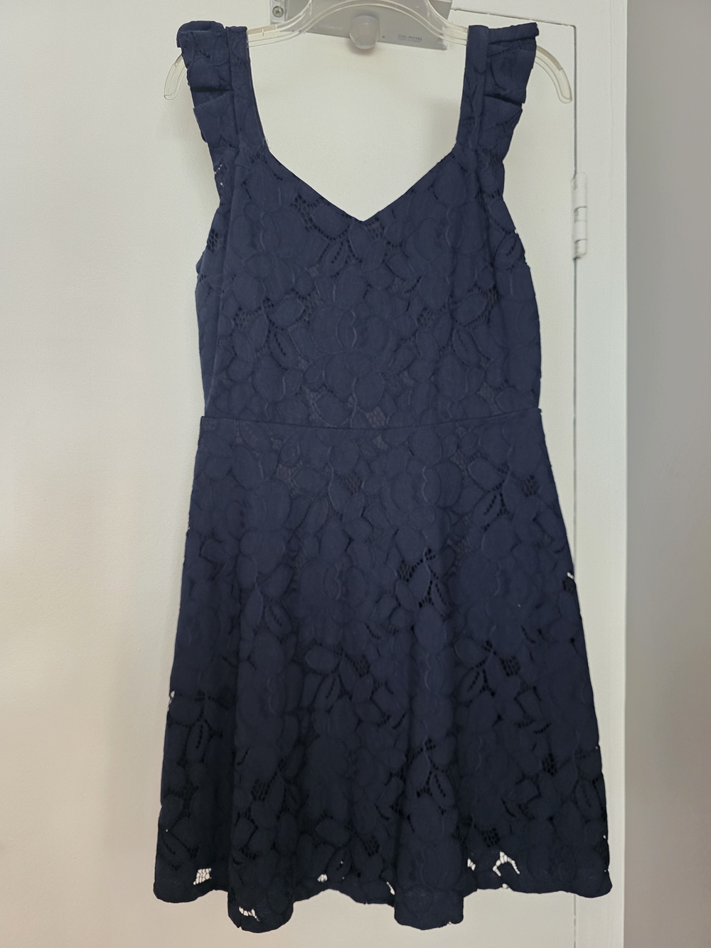 Women's LARGE Midi Dress in Navy BLUE, Floral Lace